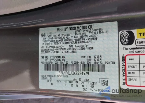 2012 Ford Fusion Sel z USA, uszkodzony, nr VIN 3FAHP0JAXCR234579